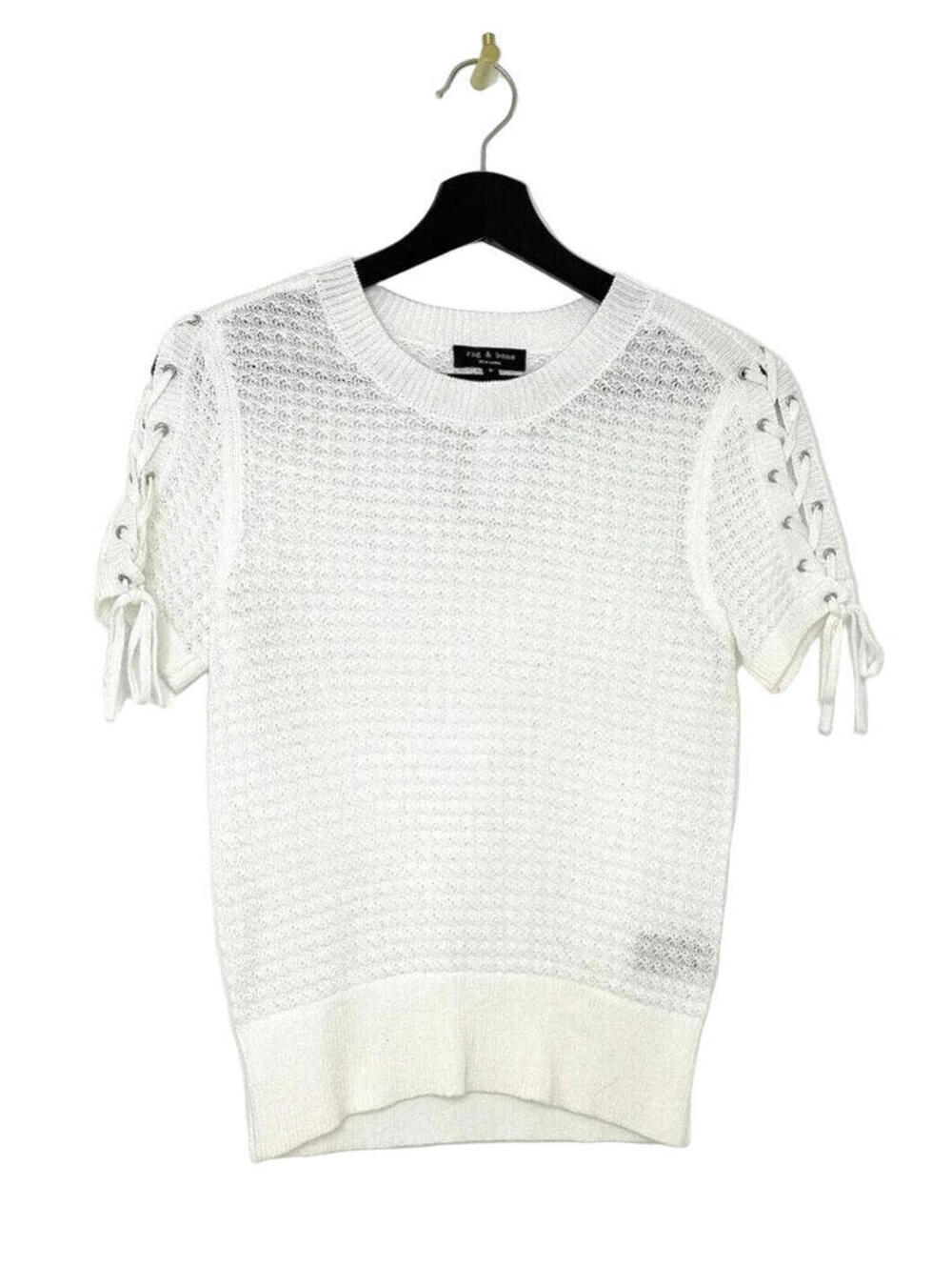 rag & bone White Knit Short Sleeve Sweater